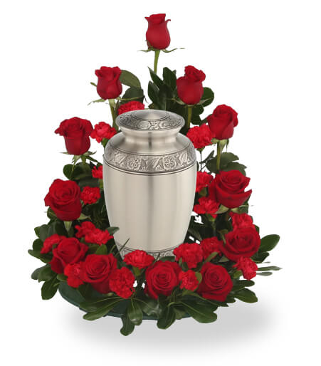 red rose urn for funeral